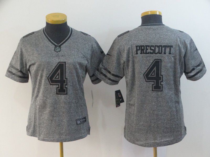 Women Dallas cowboys 4 Prescott Gray Stitched Gridiron Limited NFL Jerseys